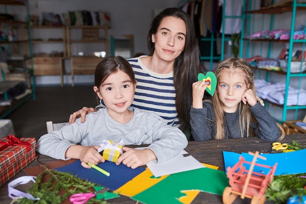 Kids Posing in Christmas Art Class