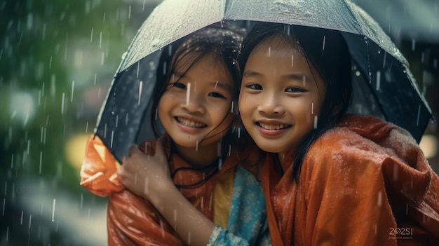 Kids at rainy weather