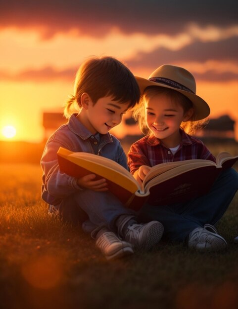 Foto bambini che leggono un libro