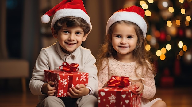 Kids receiving Christmas presents AI Generated