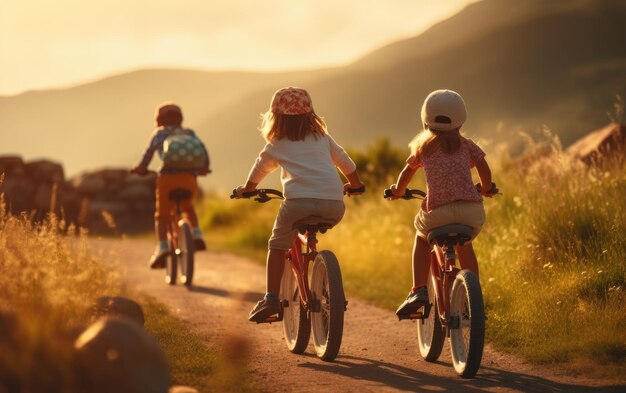 자전거 를 타는 어린이 들 경치 좋은 길