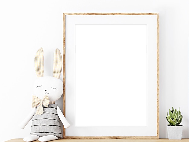 Photo kids room mockup white frame on all