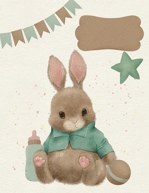 Kids room wall art decor birthday bunny, nursery poster, gift firtst birthday, woodland bunny