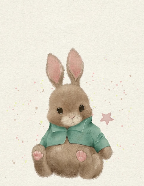 Kids room wall art decor birthday bunny, nursery poster, gift firtst birthday, woodland bunny