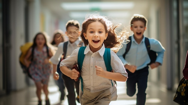 Foto bambini che corrono a scuola infanzia felice