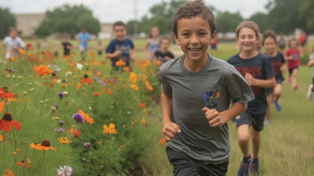 Kids Running Through a Field of Flowers