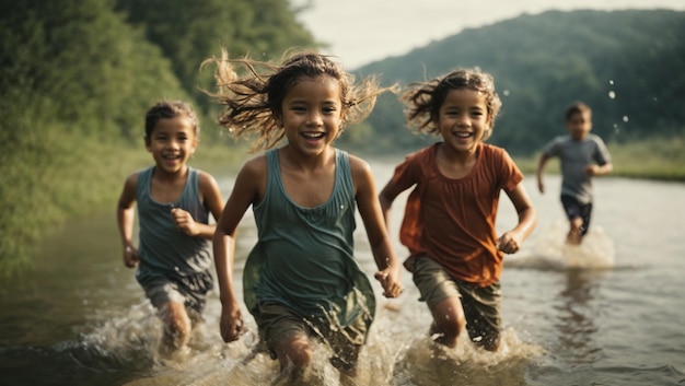 kids running in water