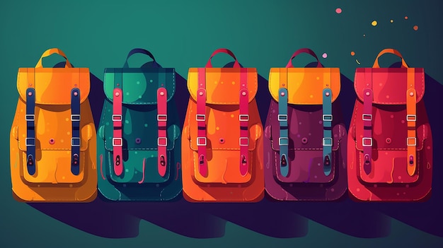 Детские школьные сумки в ярких цветах 4 сумки векторный плоский дизайн