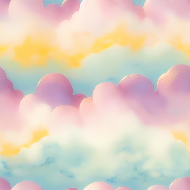 Kids Seamless Repeat Pattern pastel rainbow children designs sky clouds rainbow fabric print surface design packing cute nature Generative AI