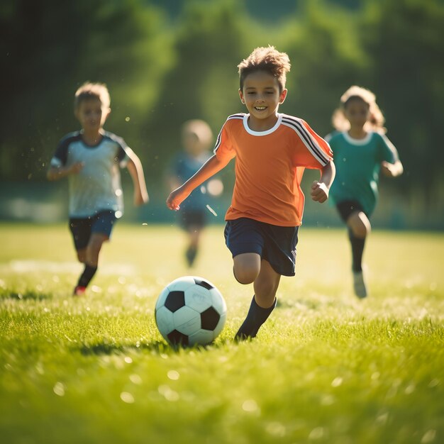 Kids Soccer Football Young Children Players Match On Soccer Field Banner