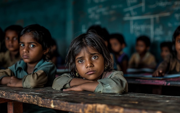 Kids student in slum or poor areas school Generative AI