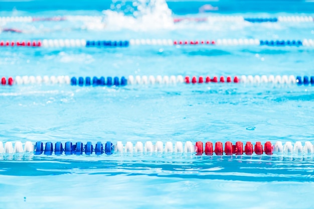 Kids swim meet in outdoor pool during the summer.