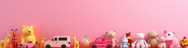 Kids toys on soft pink background ai artwork