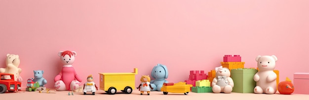 Photo kids toys on soft pink background ai artwork