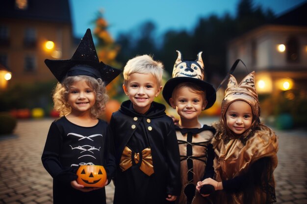 写真 ハロウィーンの衣装を着た子供たち ハロウィーンおめでとう