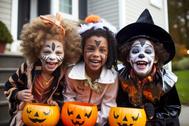 Foto bambini trick or treat in costume di halloween buon halloween