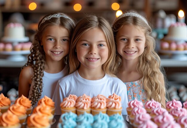 Photo kids unleash fun and frolic around the cake table