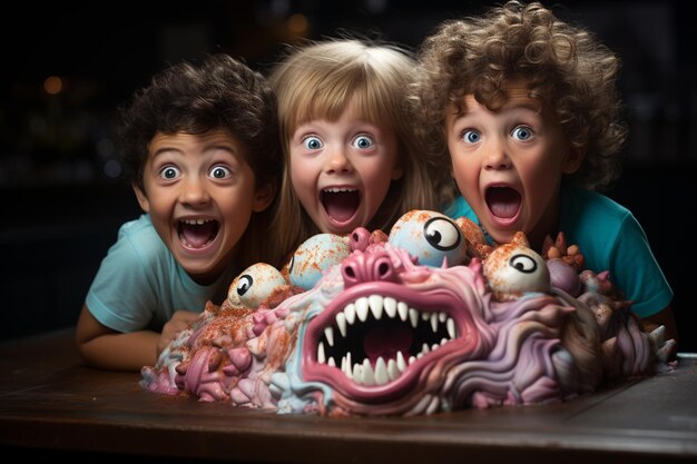 Photo kids unleash fun and frolic around the cake