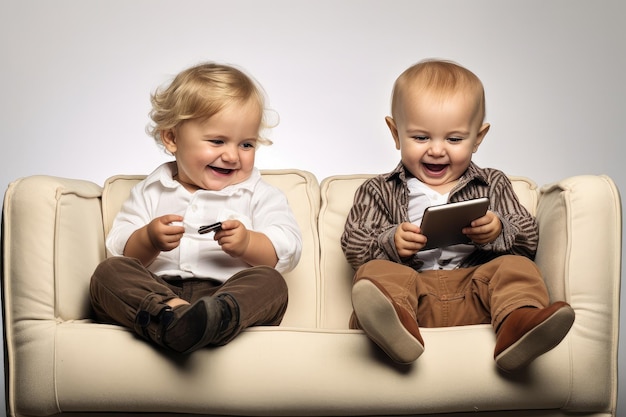 Kids using mobile phone for entertainment