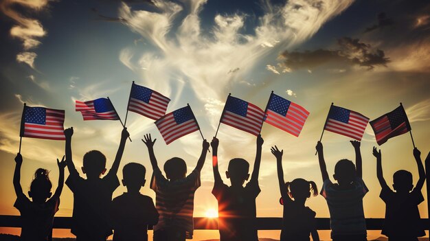 写真 アメリカ の 旗 を 振る 子供 たち
