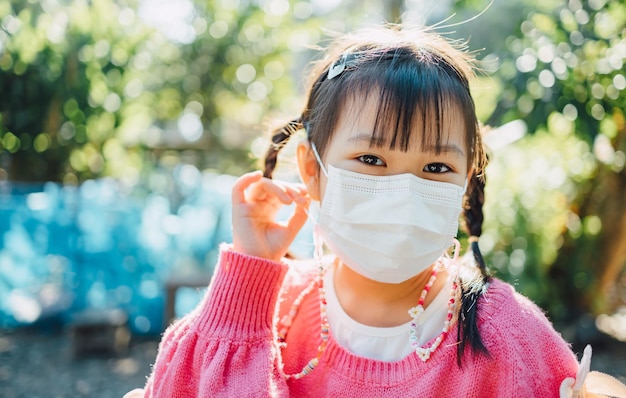 Kids wearing a face mask for protect them self from virus and air pollution