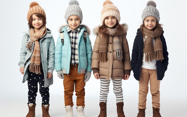 kids winter clothes complete set isolated on a transparent background