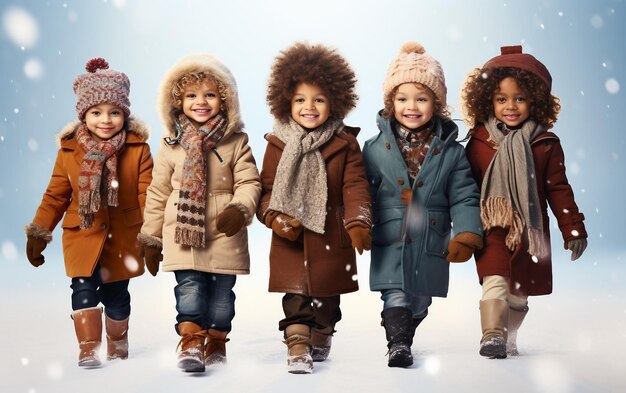 Дети зимней моды веселые платья изолированы на прозрачном фоне