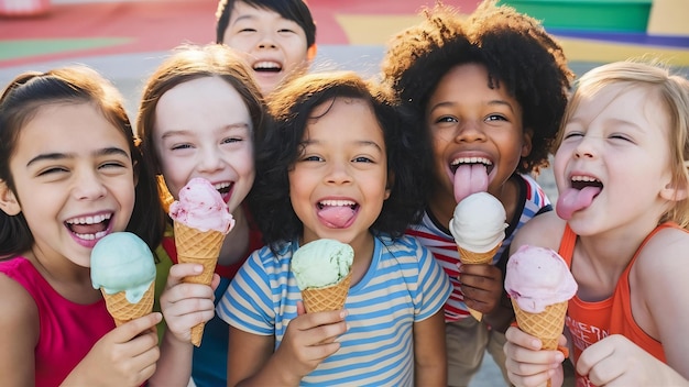 アイスクリームを持った子供たち