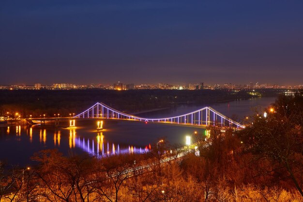 Kiev City landscape view of the bridge from above Beautiful views of the Dnipro River