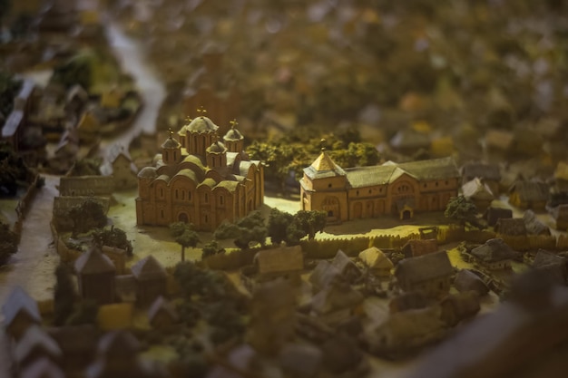 Kiev Oekraïne 11 september 2022 Reconstructie van het oude Kiev Miniatuurhuizen en kerken van de oude stad uit de 11e eeuw