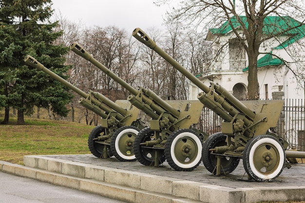 Foto kiev, ucraina - 10 marzo 2019: artiglieria cannone nel parco della grande guerra patriottica a kiev