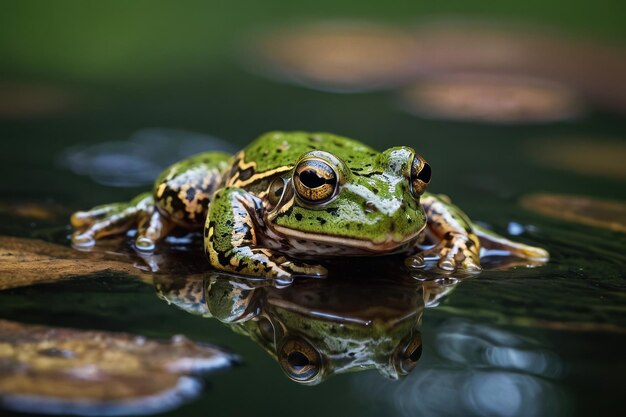 Foto kikkers die aandachtig door het water staren