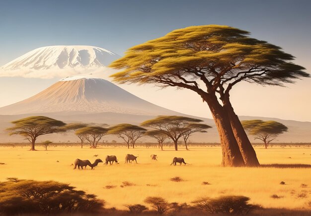 Photo kilimanjaro on african savannah generative ai