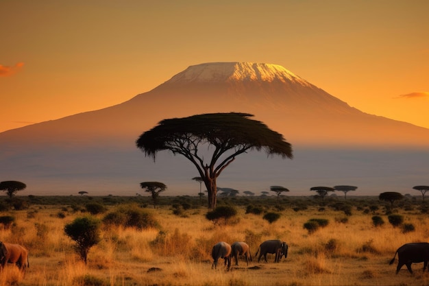 Kilimanjaro majestic snow and savannah meet generative IA