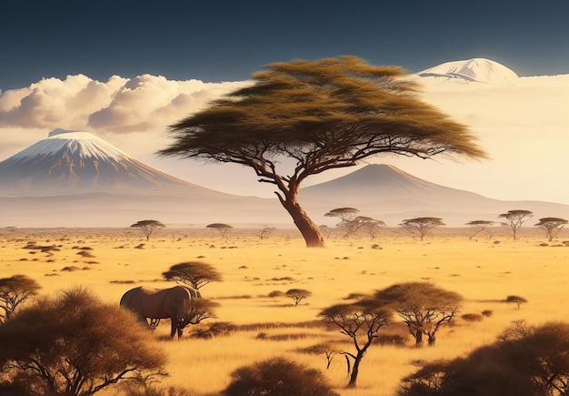 Foto kilimanjaro on african savannah generative ai