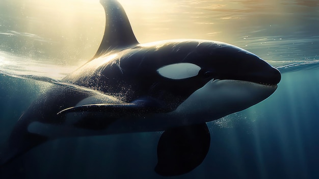 A killer whale swimming in the ocean