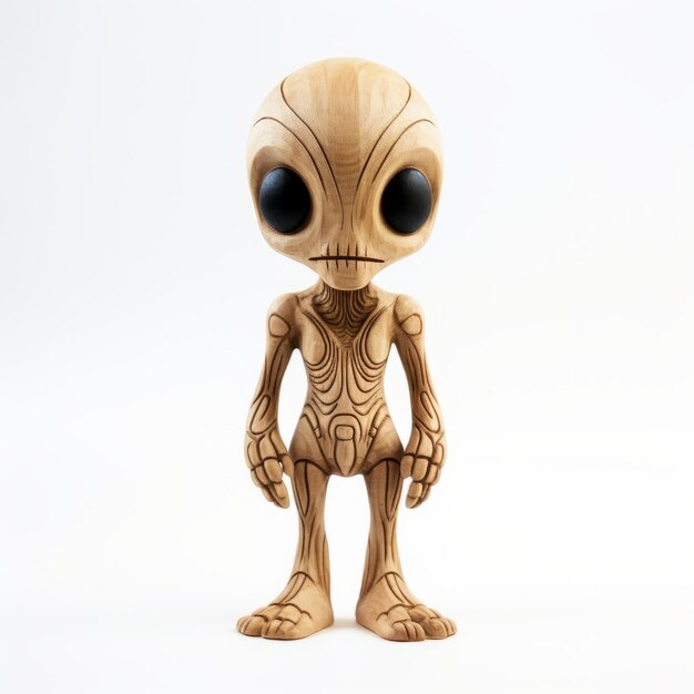 Photo kilo art craft wooden alien toy realistic detailed and cartoonish innocence