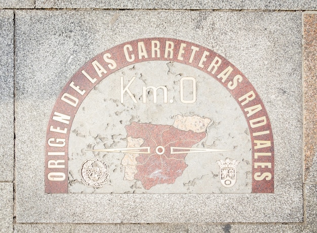 Kilometer Zero Point Sign In Puerta Del Sol Madrid