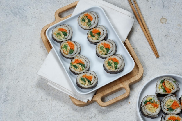 kimbap or gimbapkorean rice rollis korean style sushi