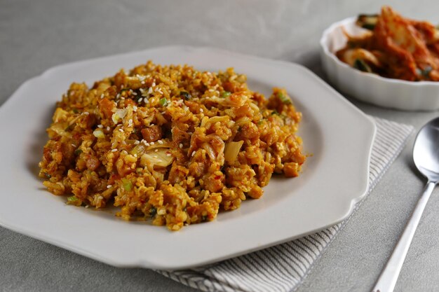 kimchi fried rice or kimchi bokkeumbap with white sesame