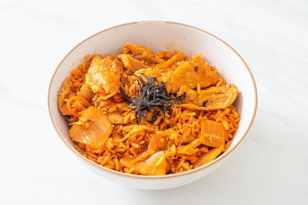 Kimchi fried rice with pork sliced