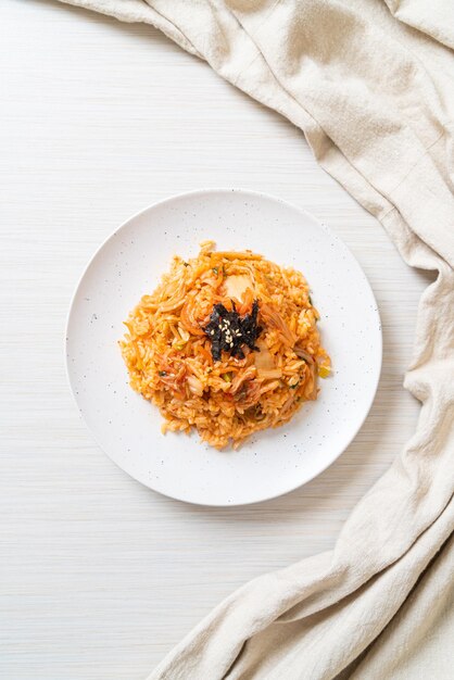 Kimchi fried rice with seaweed and white sesame