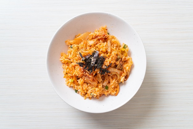 Kimchi fried rice with seaweed and white sesame