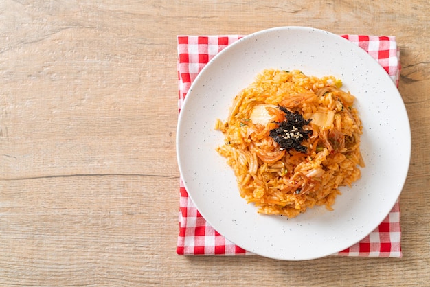 kimchi fried rice with seaweed and white sesame