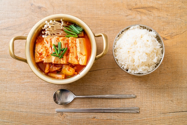 ‘Kimchi Jjigae’ or Kimchi Soup with Soft Tofu or Korean Kimchi Stew