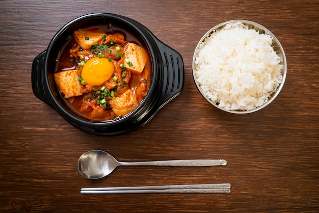 ‘Kimchi Jjigae’ or Kimchi Soup with Tofu and Egg