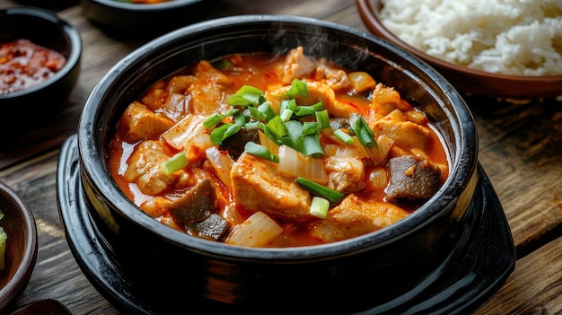 kimchi jjigae with beef belly and tofu in stone pot