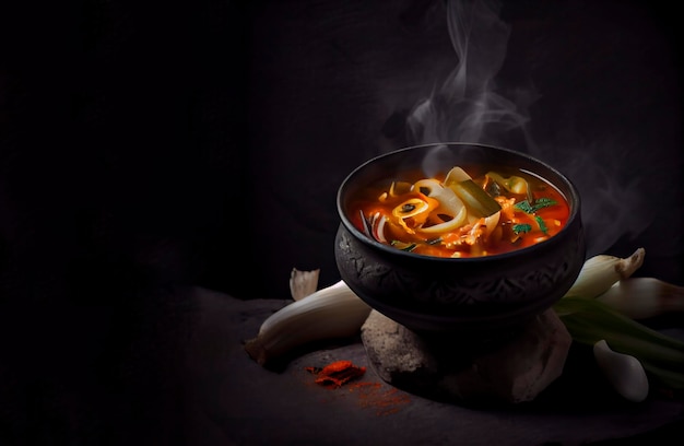 kimchi-soep koreaans eten in de kom realistische 3D, productshowcase voor voedselfotografie