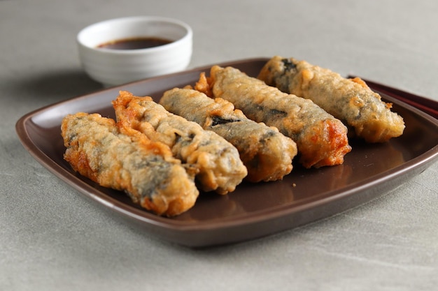 Kimmari or Gimmari, Korean Fried Snack Tempura Made from Seaweed (Laver) Roll Stuffed