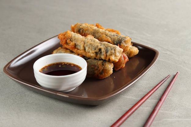 Kimmari or Gimmari, Korean Fried Snack Tempura Made from Seaweed (Laver) Roll Stuffed